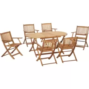 Image of 7 Piece Wooden Garden Furniture Set Folding Dining Table and Armchair - Teak - Outsunny