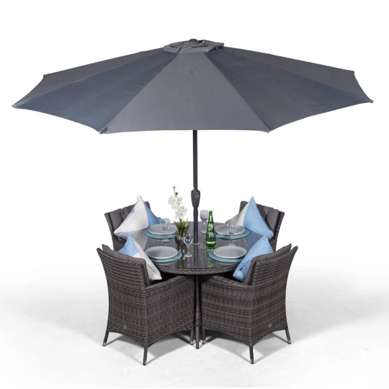 Image of Thats Furniture Savannah Round 4 Seater Rattan Patio Dining Set in Grey Grey Unisex