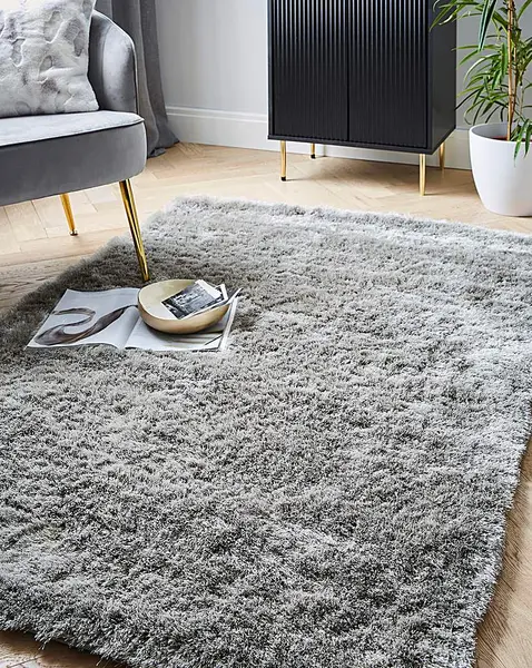 Image of Origins Shimmer Shaggy Rug Silver 120X170 MN97504