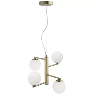 Image of Merano - Dayton 4 Light Globe Pendant Ceiling Light Opal Glass Antique Brass Metal G9