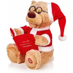Image of Entertaining Animated Christmas Story Telling Bear wearing Santa outfit, w book