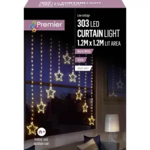 Image of Premier Decorations 1.2X1.2M Pin Wire Star V Curtain With 303 Warm White LEDs