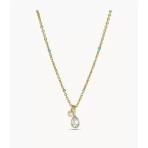 Image of Fossil Womens Drew Joyful Expression Sky Blue Enamel Pendant Necklace - Gold