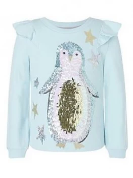 Image of Monsoon Girls S.E.W. Christmas Penguin Sweat Top - Blue