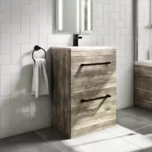Image of 600mm Wood Effect Floorstanding Vanity Unit with Basin and Black Handle - Ashford