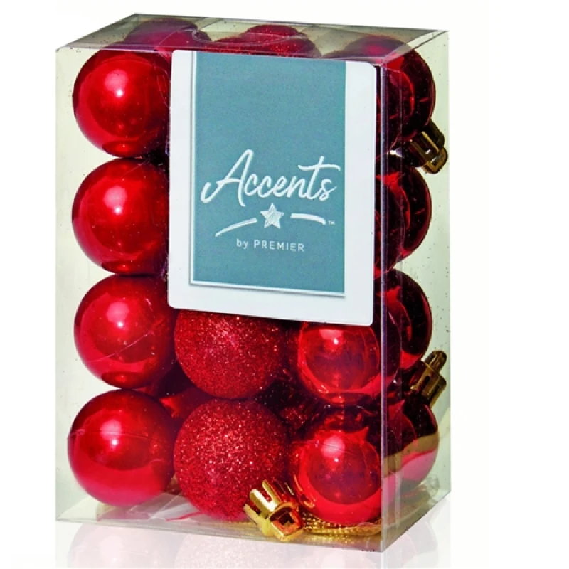 Image of Premier Decorations 24 x 30mm Multi Finish Balls, Red