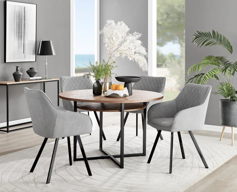 Image of FurnitureboxUK FurnitureboxUK Adley Brown Wood Storage Dining Table & 4 Falun Black Leg Chairs in Light Grey Light Grey One Size Unisex 5056542686504