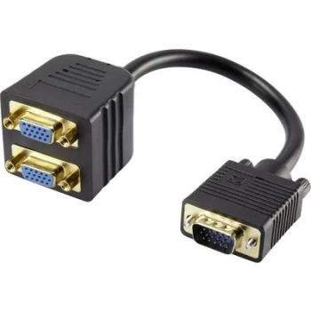 Image of Renkforce RF-4166418 VGA Y adapter [1x VGA plug - 2x VGA socket] Black gold plated connectors 20.00 cm