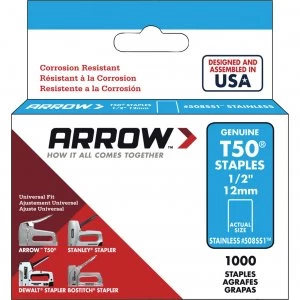 Image of Arrow T50 Stainless Steel Staples 12mm Pack of 1000