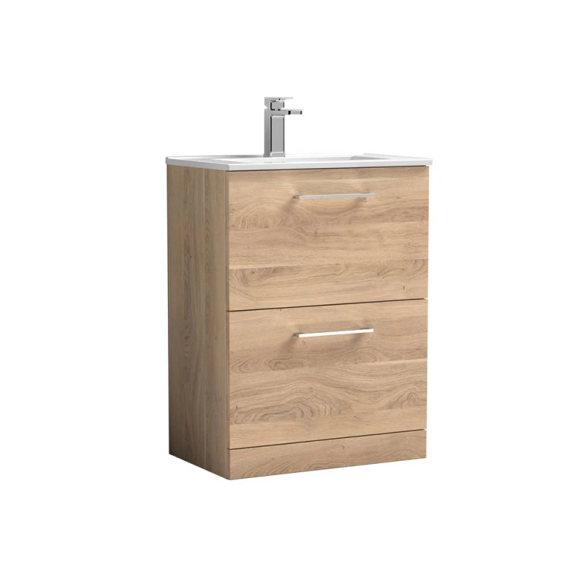 Image of Balterley Bathroom 2 Soft Close Drawer, Floor Vanity Unit, Bleached Oak, 600mm in Brown Brown Unisex