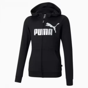 Image of PUMA Essentials+ Logo Full-Zip Youth Hoodie, Black, size 9-10 Youth, Clothing