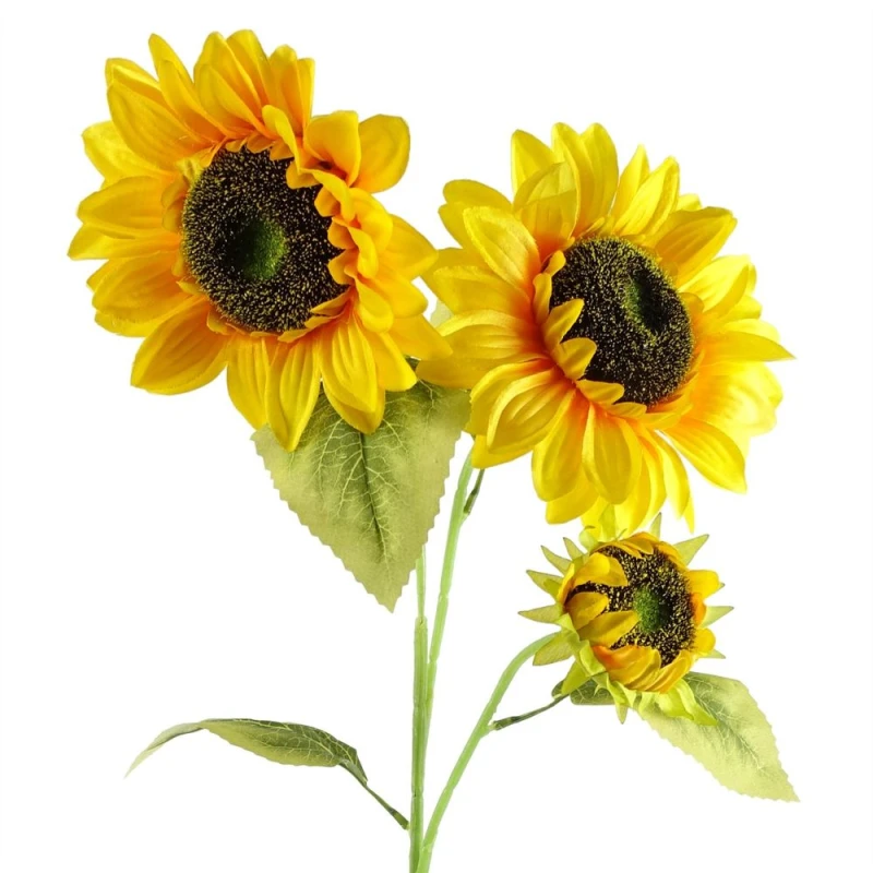 Image of Leaf 88cm Yellow Artificial Sunflower - 3 heads
