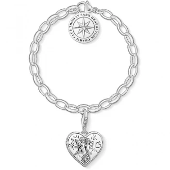 Image of Ladies Thomas Sabo Sterling Silver Charm Club Thomas Sabo Charm Club Bracelet & Heart Charm Gift Set