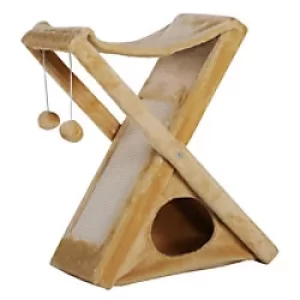 Image of PawHut Two Tier Cat Tree Rest Activity Tower Yellow