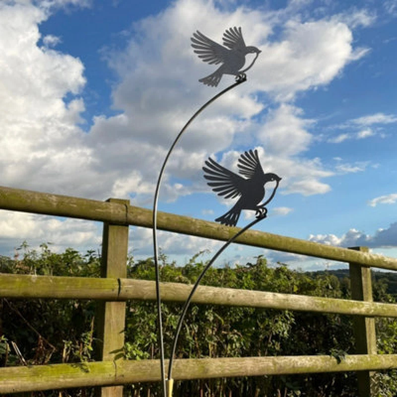 Image of Poppy Forge Flying Birds Garden Art - Bare Metal/ready To Rust - W37 X H133 Cm