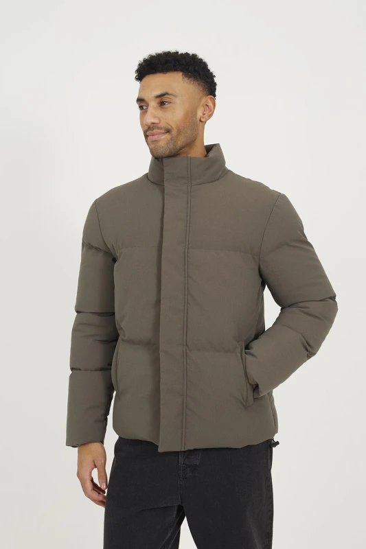Image of Brave Soul Brave Soul Men Funnel Neck Padded Jacket in Taupe Size: large Taupe L Male 5063487241132