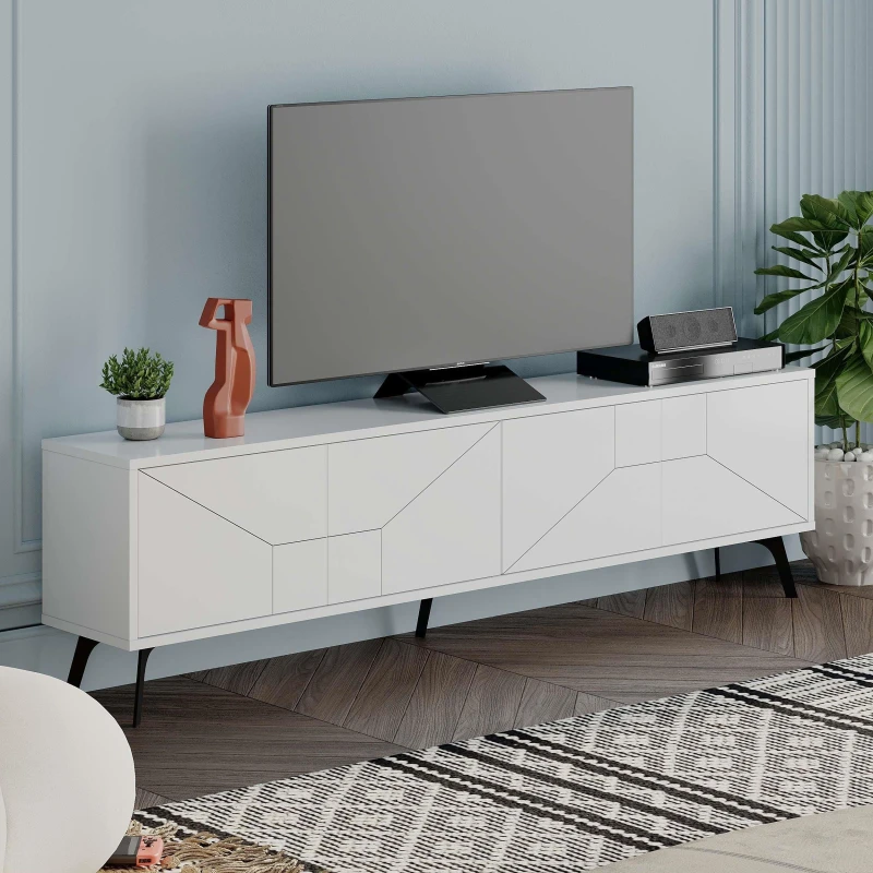 Image of DECORTIE Decortie Dune Modern TV Stand Multimedia Centre TV Unit With Storage Cabinet 180cm - White M.TV.23532.2