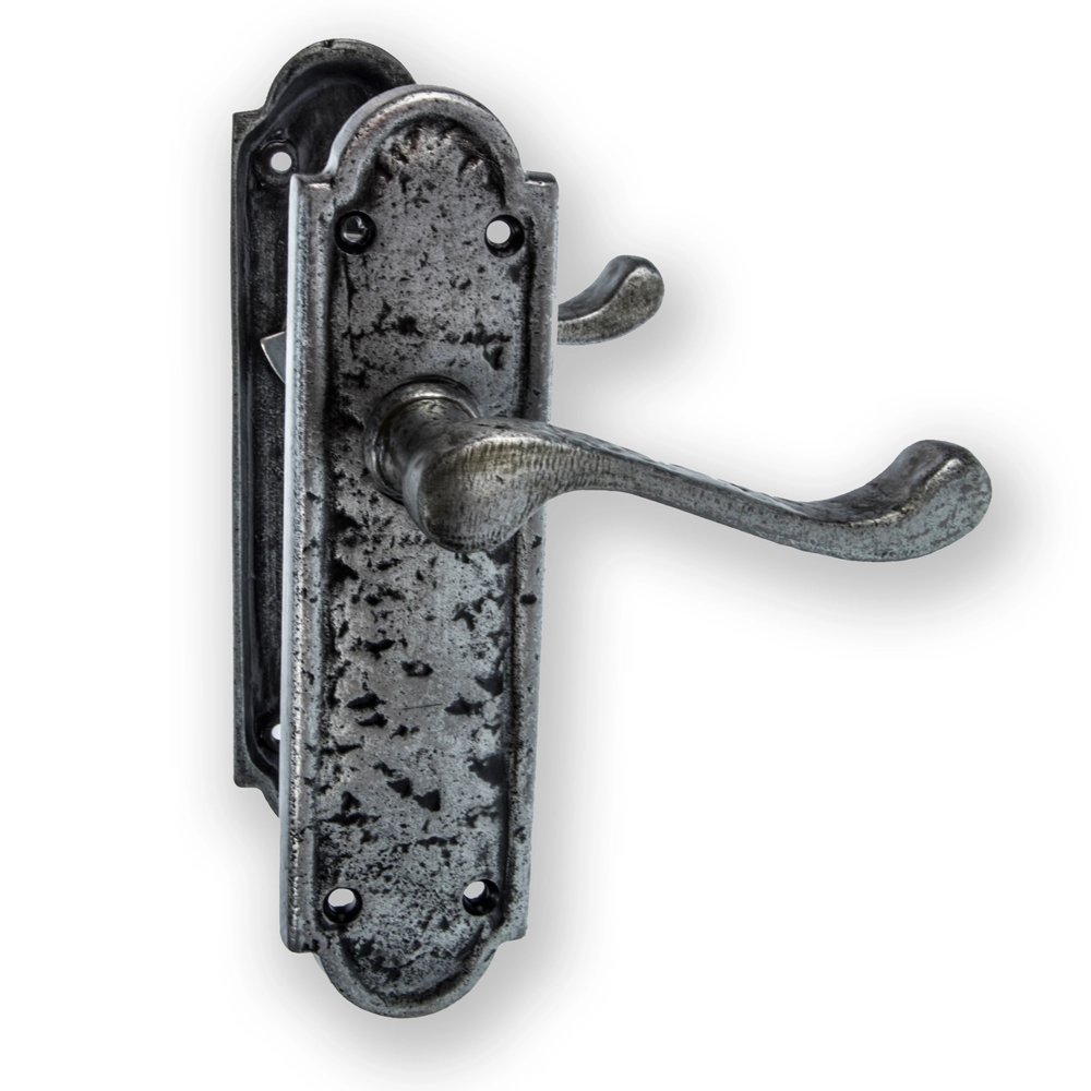 Image of LocksOnline Turnberry Pewter Door Handle Set on Backplate