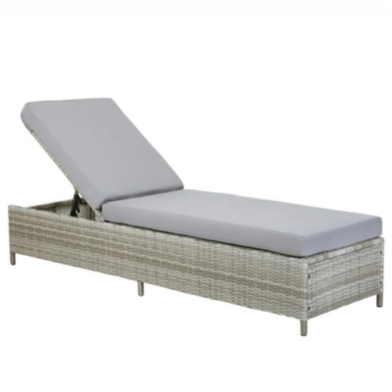 Image of Beliani Sun Lounger With Cushion Turin Reclining Pe Rattan Grey
