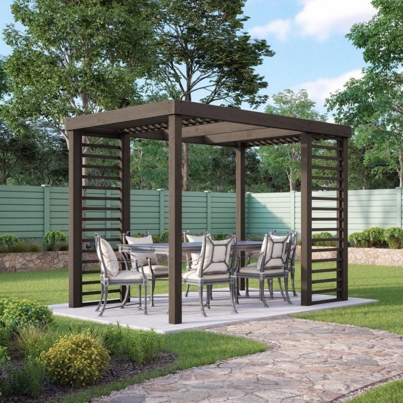 Image of Rutland County Garden Furniture Ltd Panel Pergola - Wood - L300 x W300cm - Rustic Brown Brown Unisex