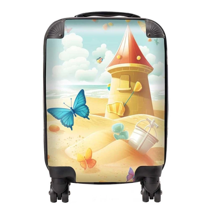 Image of Warren Reed - Designer Butterflies On A Beach Holiday Suitcase in Yellow Size: Medium Yellow Unisex Medium