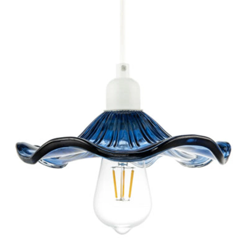 Image of Happy Homewares Designer Ribbed Midnight Glass Pendant Shade With Wavy Ruffled Edge