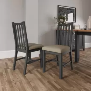 Image of Kettle Interiors Grasmere Pack Of 2 Wooden Dining Chairs With Upholstered Padded Seats Grey