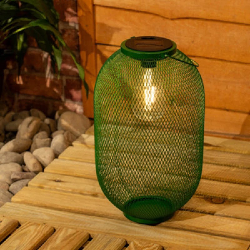 Image of ValueLights ValueLights Metal Mesh Basket Solar Powered Outdoor Garden Lantern Light in Dark Green Dark Green One Size Unisex 5016529270942