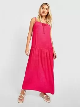 Image of Boohoo Textured Midaxi Smock Dress - Hot Pink, Size 8, Women