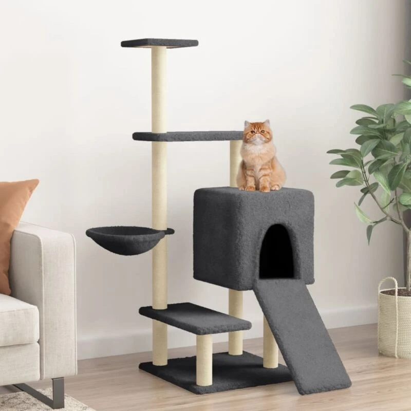 Image of vidaXL Cat Tree w/ Sisal Scratching Posts Dark Grey 130.5cm, Grey 172042