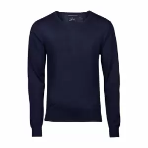 Image of Tee Jays Mens Knitted V Neck Sweater (S) (Navy Blue)