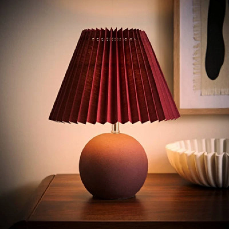 Image of ValueLights ValueLights Beattie Burgundy Ceramic Table Lamp with Origami Lamp Shade and Bulb Burgundy One Size Unisex 5059406070228