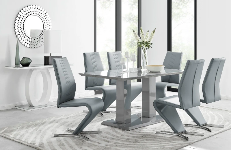 Image of FurnitureboxUK FurnitureboxUK Imperia 6 Grey Dining Table and 6 Willow Chairs Grey One Size Unisex 5056542640582