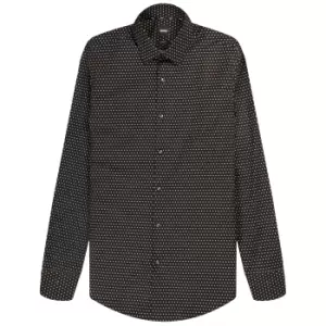 Image of HUGO BOSS Slim Fit Stretch Polka Dot Shirt Black/Beige
