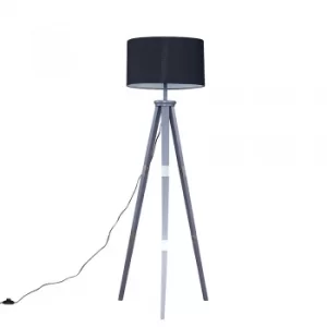 Image of Willow Grey Tripod Floor Lamp with XL Black Reni Shade