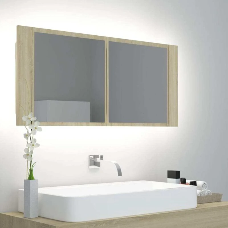 Image of VIDAXL Vidaxl - LED Bathroom Mirror Cabinet Sonoma Oak 100x12x45cm Acrylic 8720286221686