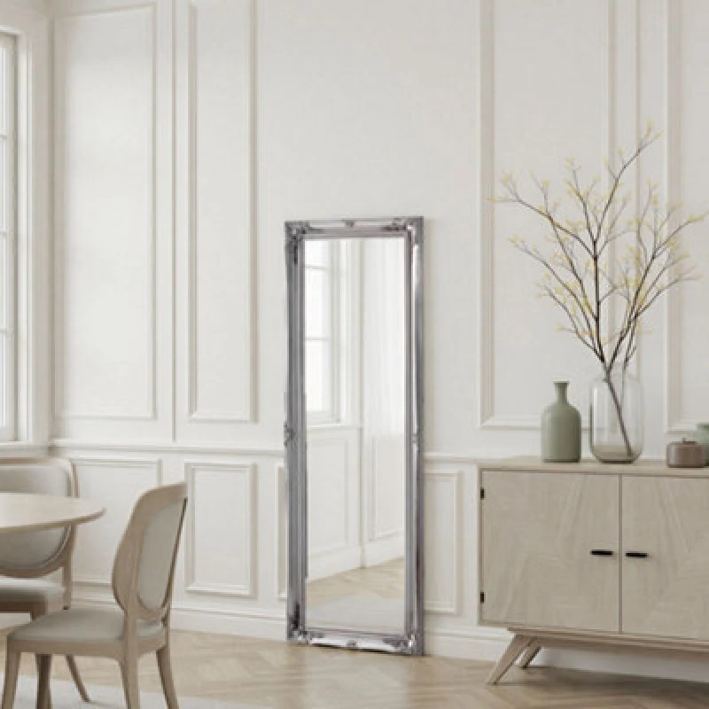 Image of Yearn Mirrors French Style Carved Tall Mirror Silver 166x60cm Silver
