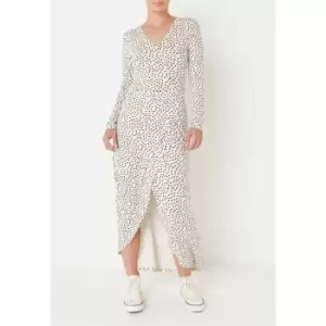 Image of Missguided Polka Dot Asymmetric Wrap Midaxi Dress - Cream