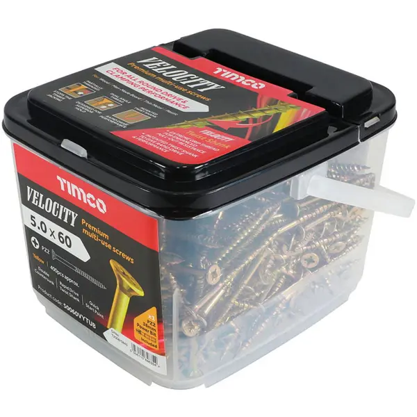 Image of Velocity Premium Countersunk Pozi Wood Screws Handy Tub 50060VYTUB Diameter: 5mm