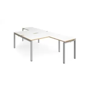 Image of Bench Desk 2 Person With Return Desks 1400mm White/Oak Tops With Silver Frames Adapt