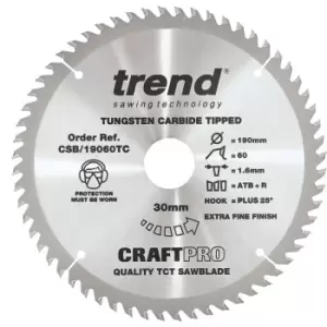 Image of CSB/19060TC Craft Saw Blade 190Mm x 60 Teeth x 30 x 1.55 For Dcs575 - Trend