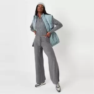 Image of Missguided Zip Neck Cable Jumper and Trouser Co Ord - Grey