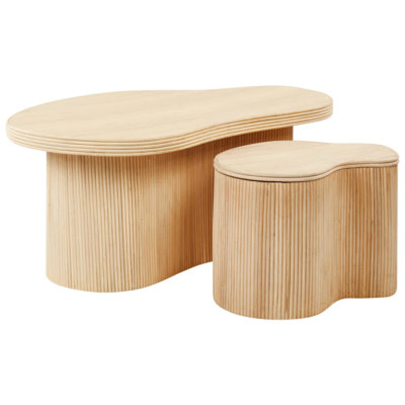 Image of Beliani Set Of 2 Coffee Tables Salanti Rattan Natural