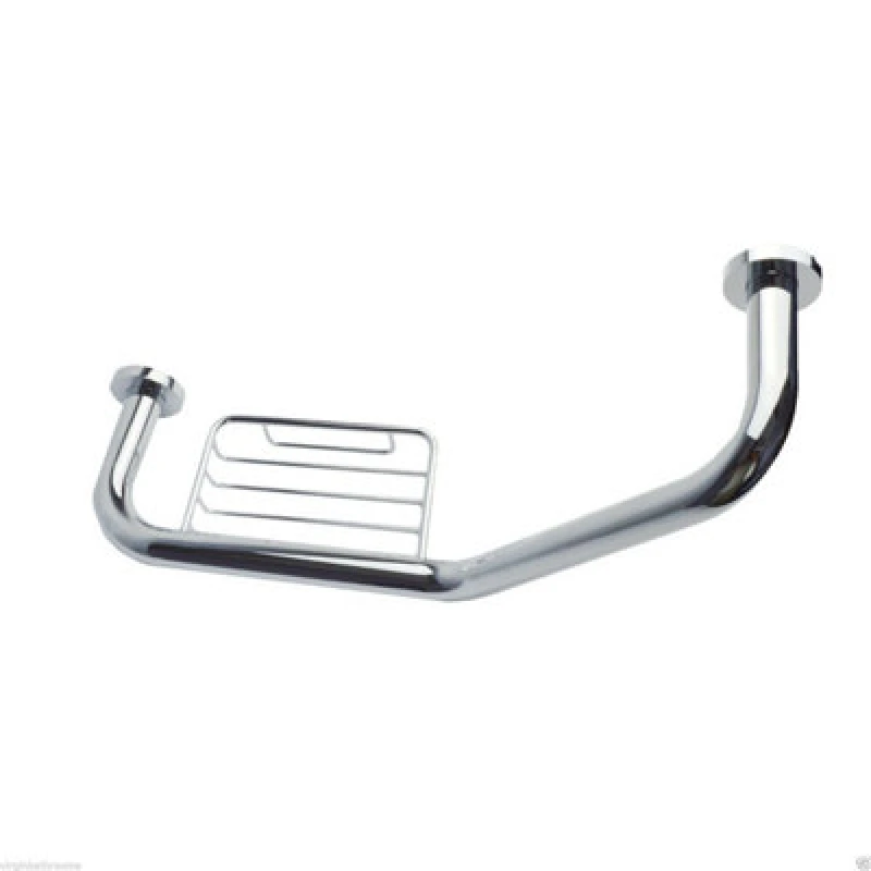 Image of Nes Home Wall Mounted Chrome Bathroom Angled Grab Bar With Soap Dish - 440mm