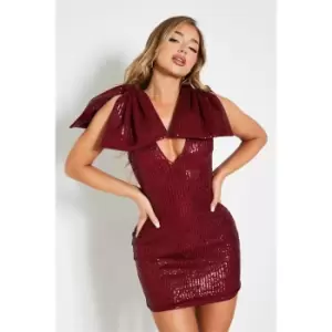 Image of I Saw It First Sequin Bow Detail Plunge Bodycon Mini Dress - Red