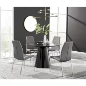Image of Furniturebox Palma Black Semi Gloss 120cm Round Minimalist Dining Table & 4 Grey Isco Chairs