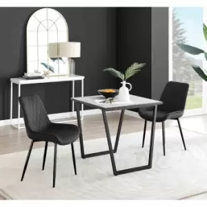 Image of Furniture Box Carson White Marble Effect Square Dining Table and 2 Black Pesaro Black Leg Chairs