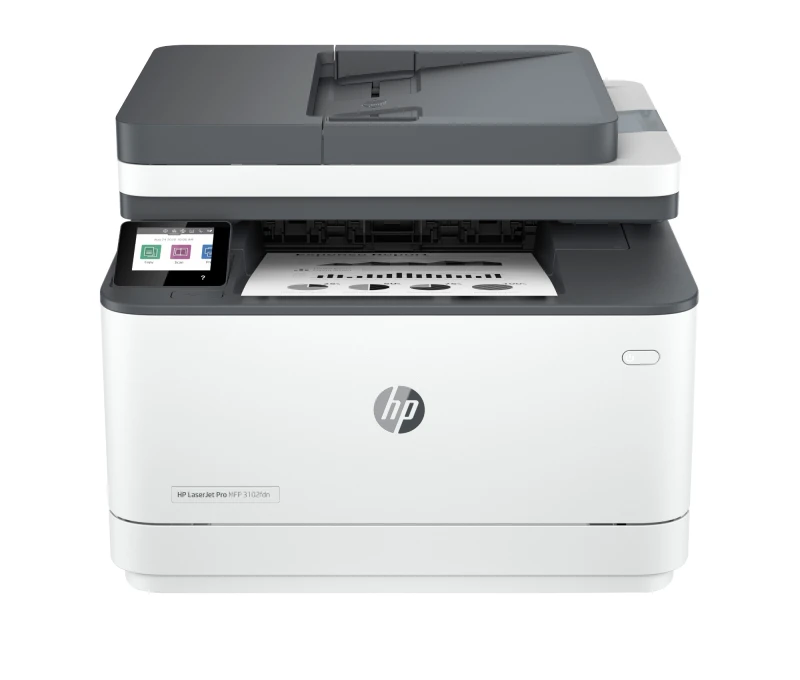 Image of HP LaserJet Pro 3102fdn Multifunction Black and white Printer. Etherne