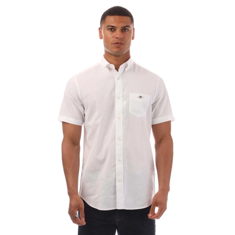 Image of Gant Regular Fit Cotton Linen Short Sleeve Shirt White male S