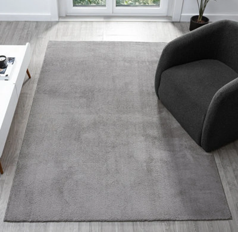 Image of Comfy Washable Low Pile Living Room Area Rug - Anti Slip Felt Backing Dark Grey 120Cm X 160Cm